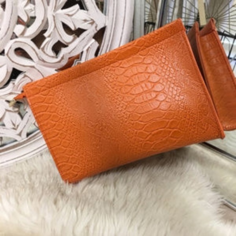 Snakeskin Embossed Clutch – Orange
